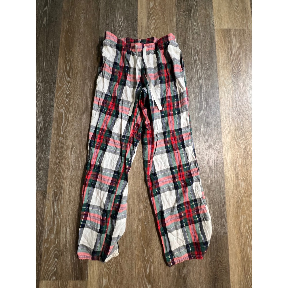 Victoria's Secret Pajama Pants Womens XS Red Green Plaid Metallic Gold